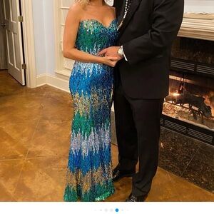 Gorgeous Petite sequin blue green silver Dress Prom or pageant formal gown 2